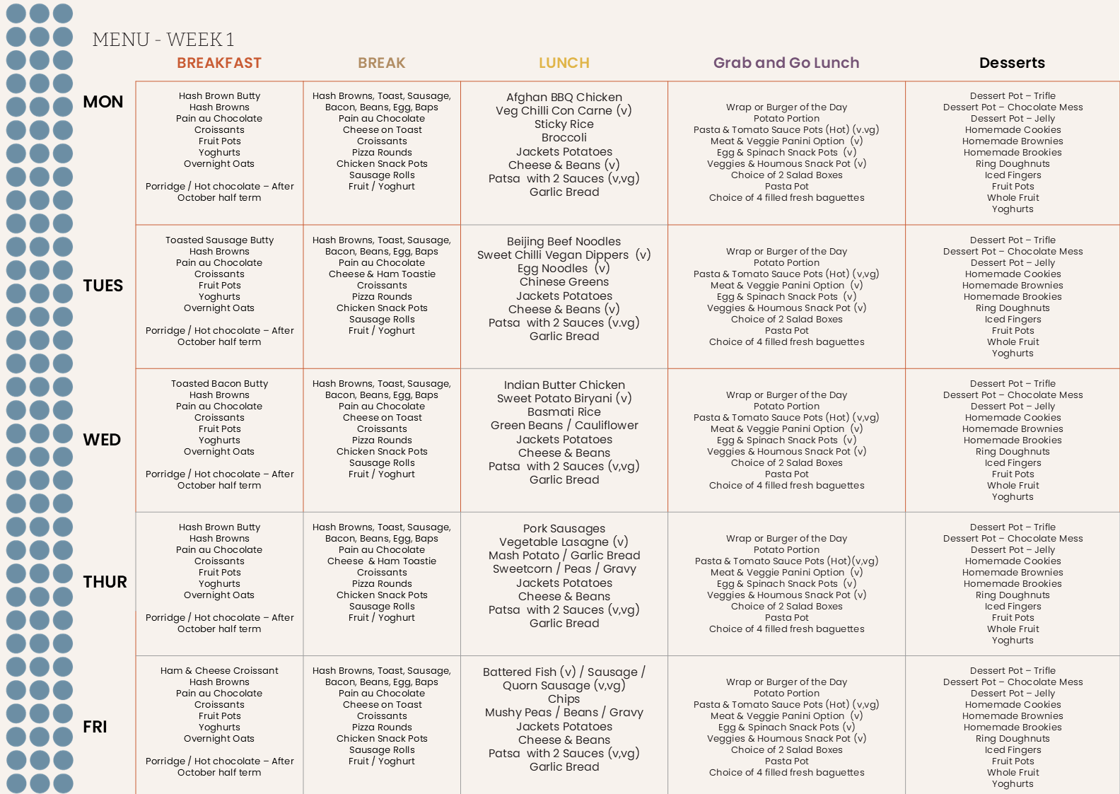 Sodexo Catering - Week 1 menu