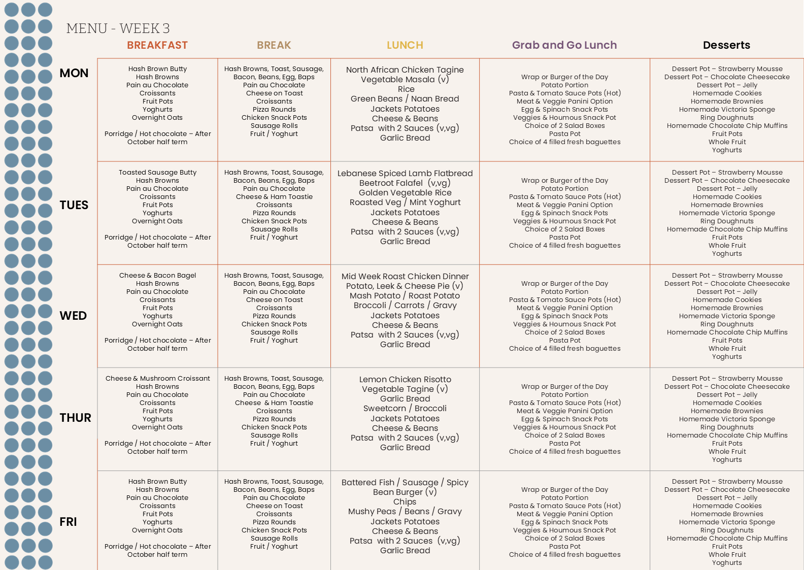 Sodexo Catering - Week 3 Menu