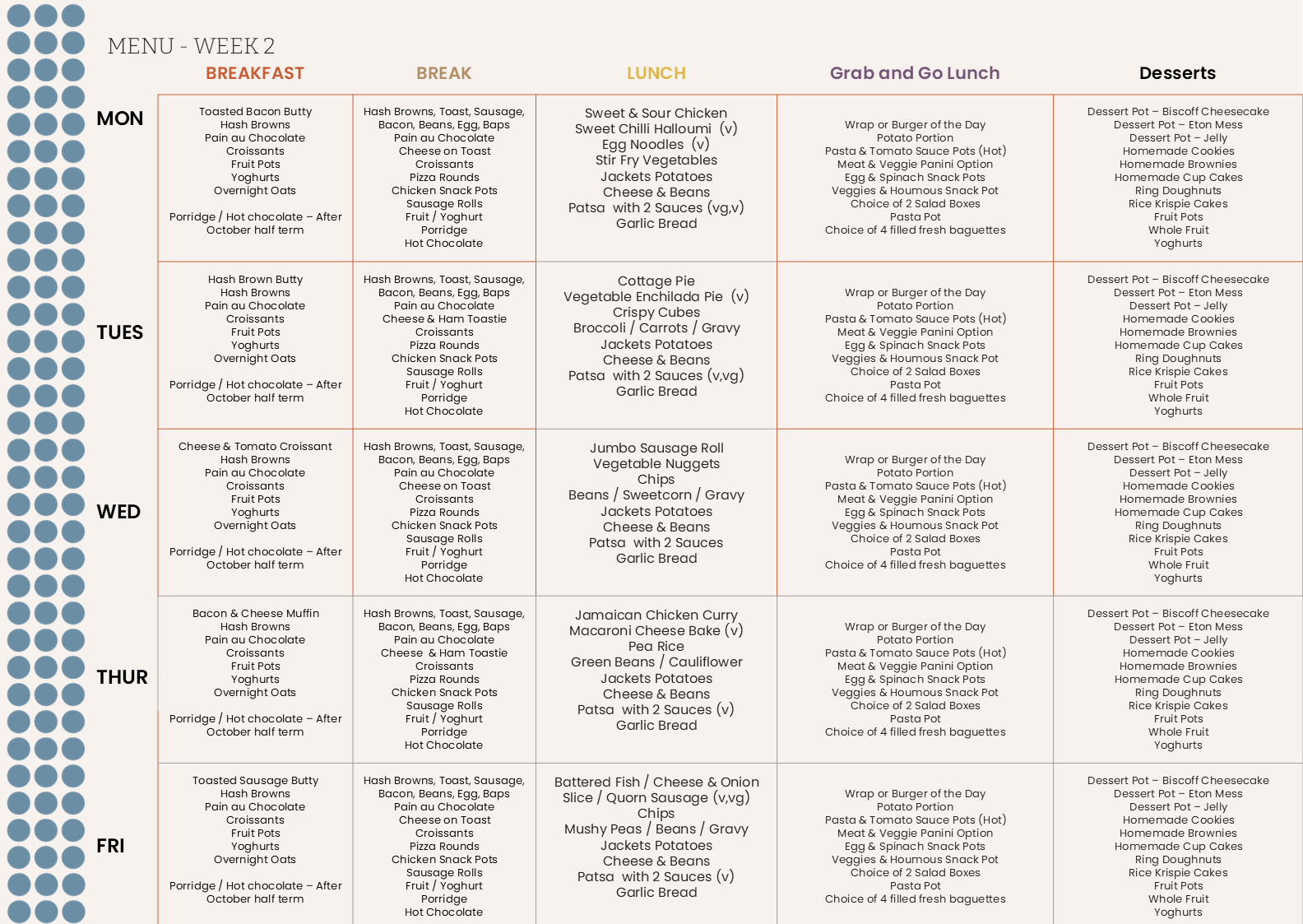 Sodexo Catering - Week 2 menu